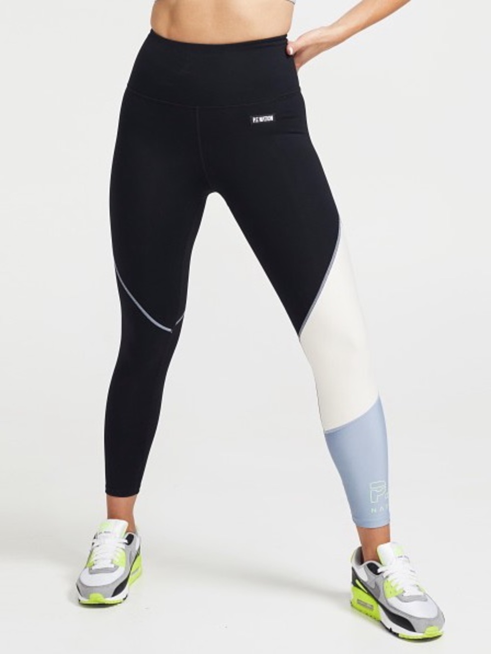 P.E Nation Black, White & Light Blue Colorblock High-Waist Leggings